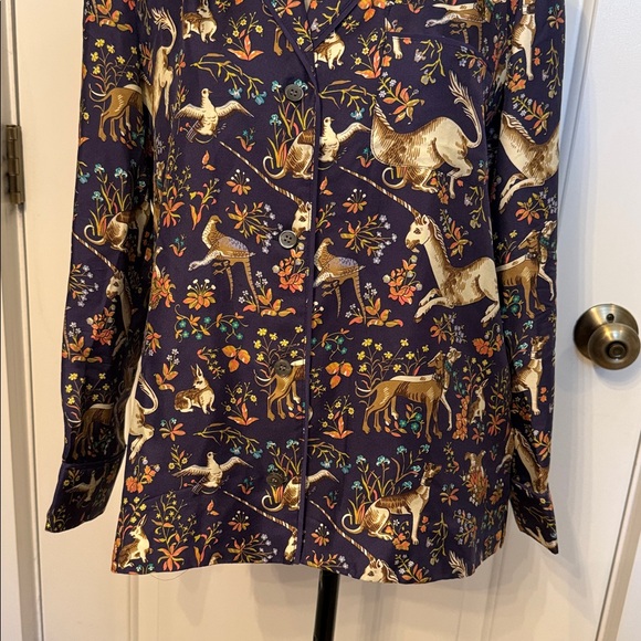 COLLECTION DRAKE’S FOR J. CREW PAJAMA TOP MIDNIGHT UNICORN BLUE CREAM SILK Sz 6 - Picture 3 of 12